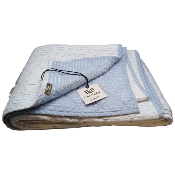 Vatt�ppe, Quiltet,  m/lysebl� og hvide striber, 130x180cm, bySKAGEN