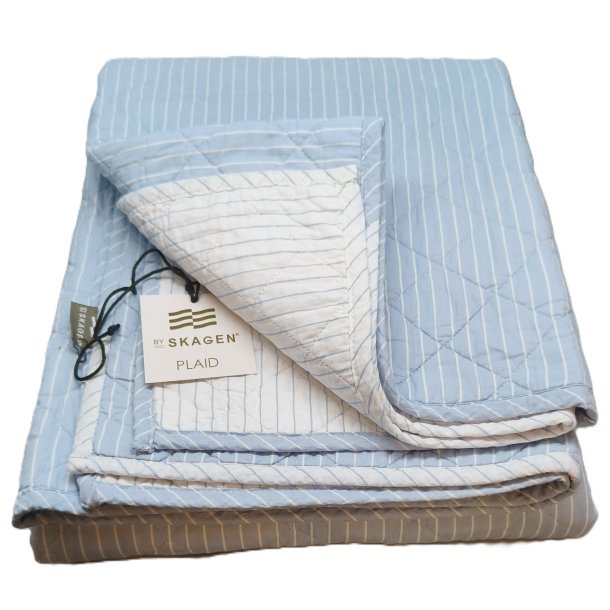 Vatt�ppe, Quiltet,  m/lysebl� og hvide striber, 130x180cm, bySKAGEN