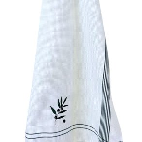 Viskestykke, Vaffelvvet, Hvid med broderi af Oliven, 50x70cm, bomuld