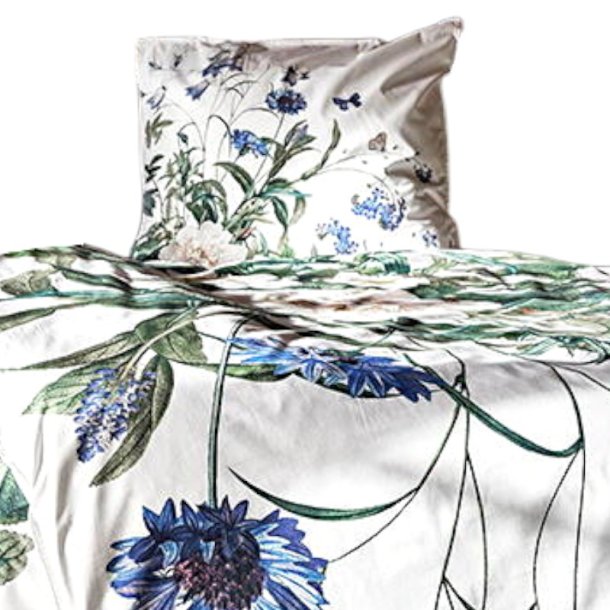 Sengetj, Blue flower garden, kologisk, Jim Lyngvild, 140x200 / 60x63 cm (alm.)