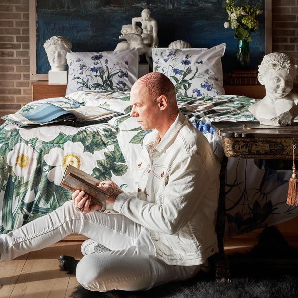 Sengetj, Blue flower garden, kologisk, Jim Lyngvild, 140x200 / 60x63 cm (alm.)