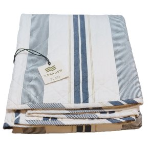 Vatt�ppe, Quiltet,  m/lysebl� og m�rkebl� striber, Simone, 130x180cm, bySKAGEN