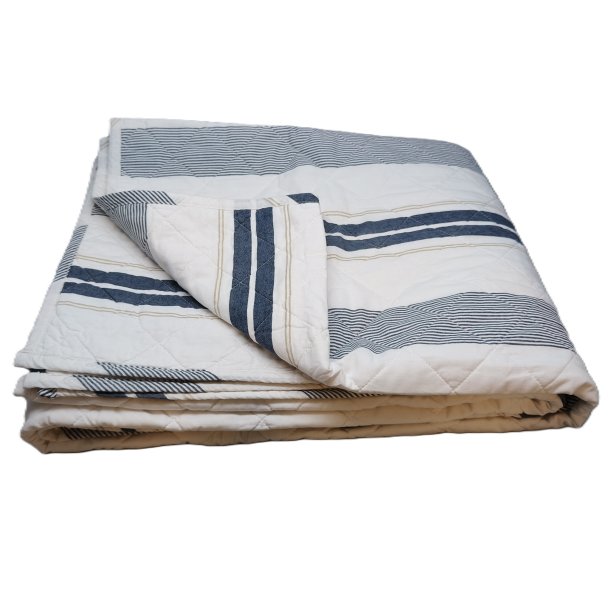 Vatt�ppe, Quiltet,  m/lysebl� og m�rkebl� striber, 130x180cm, bySKAGEN