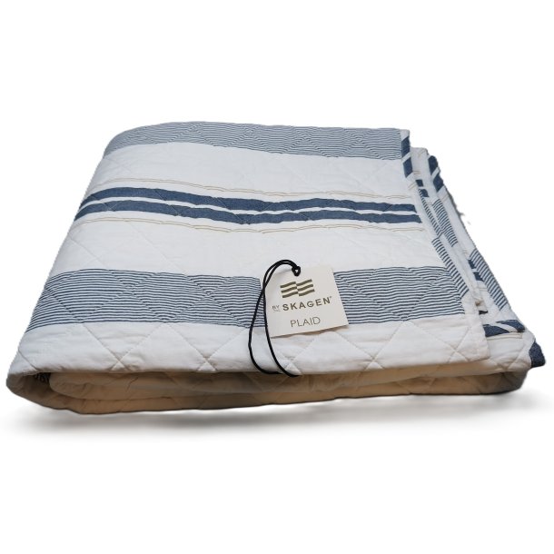 Vatt�ppe, Quiltet,  m/lysebl� og m�rkebl� striber, 130x180cm, bySKAGEN