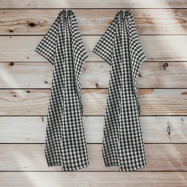 Viskestykke, Gingham - Koksgr tern, 50x65 cm, Bomuld