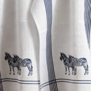 Viskestykke, Vaffelv�vet, Hvid med broderi af Zebraer, 50x70cm, bomuld