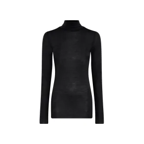 Tirana wool Ls Rool Neck top, Black - Frau