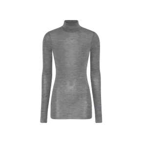 Tirana wool Ls Rool Neck top, Dark Grey Melange - Frau