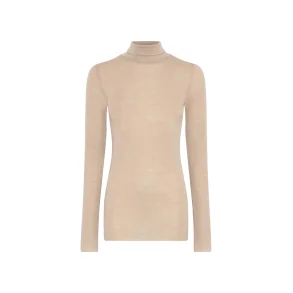Tirana wool Ls Rool Neck top, Oxford Tan - Frau