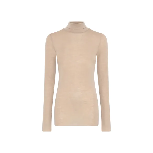 Tirana wool Ls Rool Neck top, Oxford Tan - Frau Small/Medium