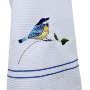 Viskestykke, Vaffelvvet, Hvid med broderi af Blmejse, 50x70cm, bomuld