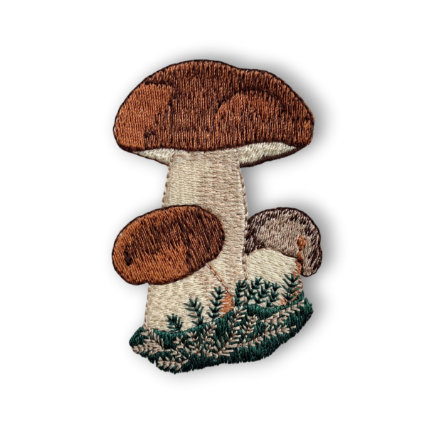 Viskestykke, Vaffelvvet, Hvid med broderi af Champignon, 50x70cm, bomuld