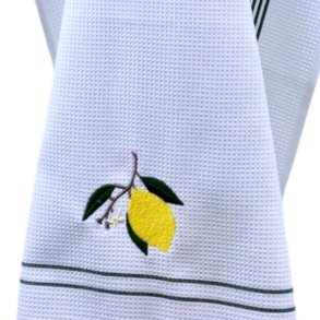 Viskestykke, Vaffelvvet, Hvid med broderi af Citron, 50x70cm, bomuld