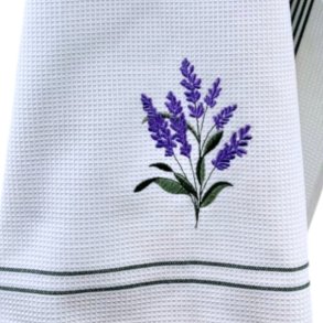 Viskestykke, Vaffelvvet, Hvid med broderi af Lavendel, 50x70cm, bomuld