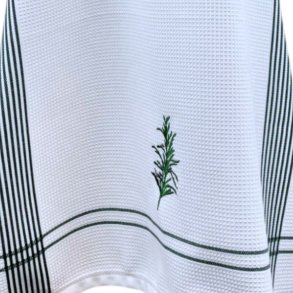 Viskestykke, Vaffelvvet, Hvid med broderi af Rosmarin, 50x70cm, bomuld