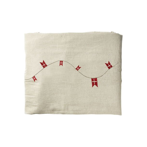 Dug, Fdselsdagsdug, med broderi af flag,140x240 cm.