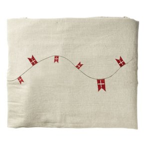 Dug, Fdselsdagsdug, med broderi af flag,140x360 cm.