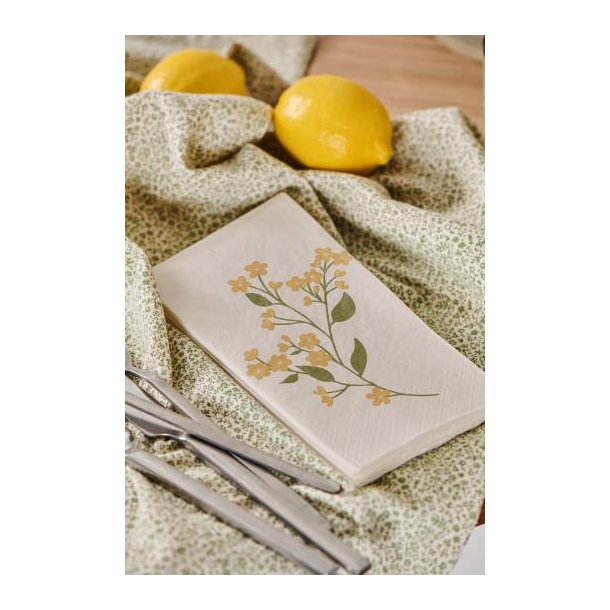 Servietter gul blomst 16 stk pr pakke, B: 40 L: 40, Ib Laursen