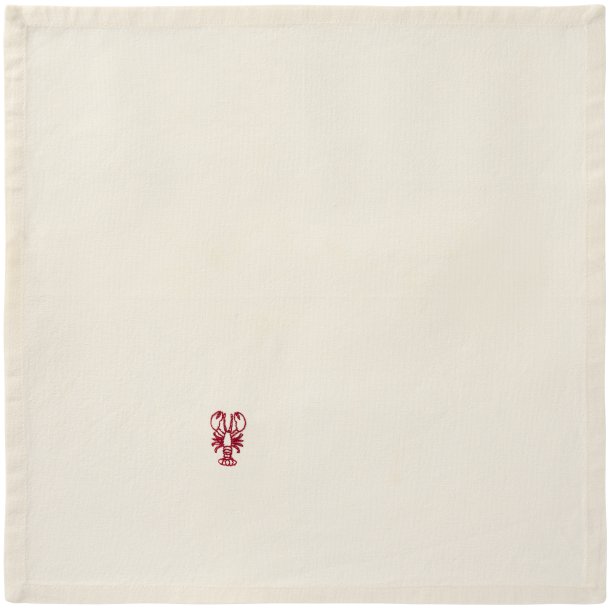 Stofserviet Atlantis M/broderi af Hummer, butter cream, B: 40 L: 40, 100% Bomuld, Ib Laursen