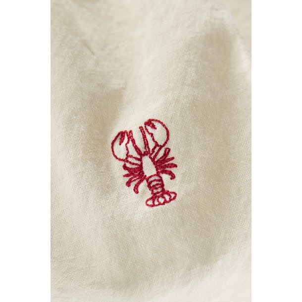 Stofserviet Atlantis M/broderi af Hummer, butter cream, B: 40 L: 40, 100% Bomuld, Ib Laursen