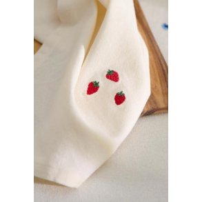 Stofserviet Summer Vibes med broderi af jordbr, butter cream, B: 40 L: 40, Bomuld, Ib Laursen