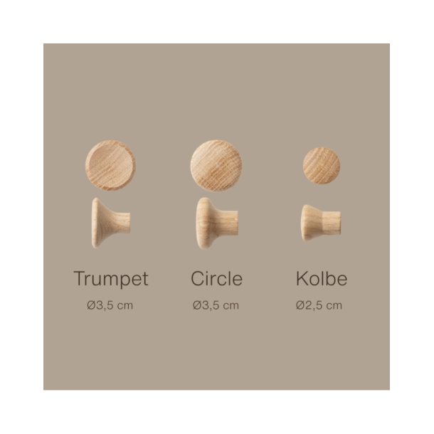 Knager, Runde Circle, Natur Eg, 3,5cm, 2 stk/pk. 