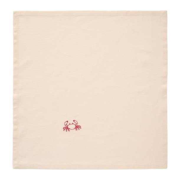 Stofserviet Atlantis med broderi af krabbe butter cream, B: 40 L: 40, 100% Bomuld, Ib Laursen