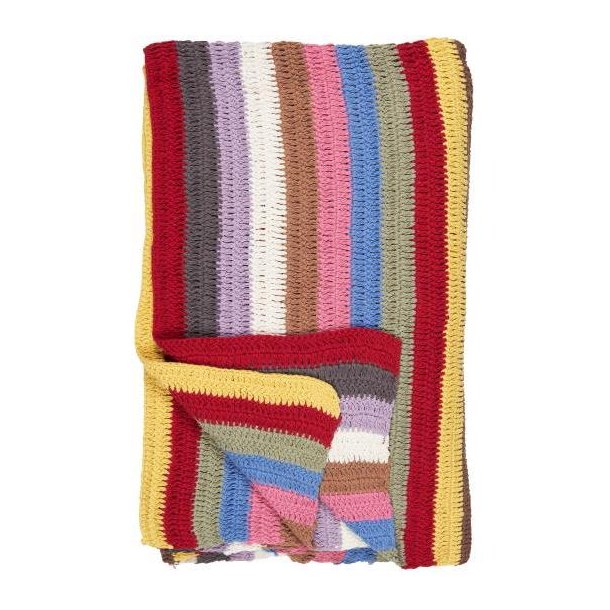 Plaid hklet m/multifarvede striber, 130x170cm, 100% bomuld, Ib Laursen