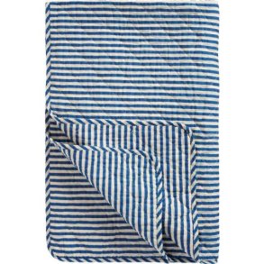 Vatt�ppe, Quiltet, m/off white og bl� striber, 130x180cm, 100% Bomuld, Ib Laursen