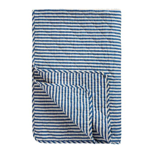 Vattppe, Quiltet, m/off white og bl striber, 130x180cm, 100% Bomuld, Ib Laursen