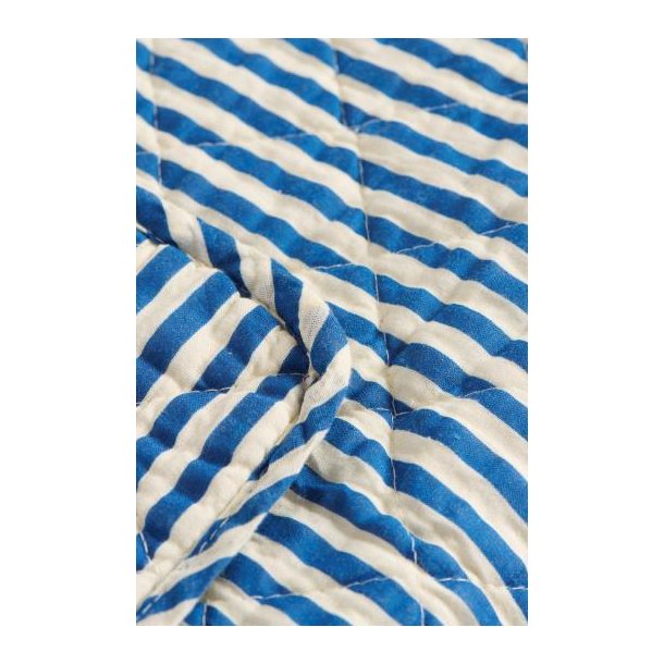 Vatt�ppe, Quiltet, m/off white og bl� striber, 130x180cm, 100% Bomuld, Ib Laursen