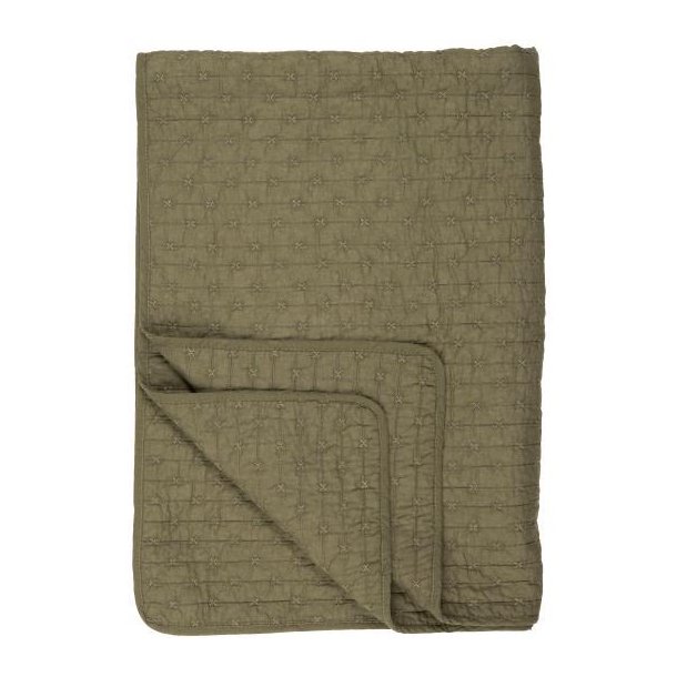 Vattppe, Quiltet, oliven m/korssting, 130x180cm, 100% Bomuld, Ib Laursen