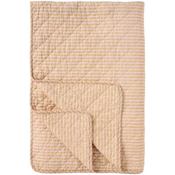 Quiltet vatt�ppe m/mustard og lyser�de smalle striber, 130x180cm, Ib Laursen