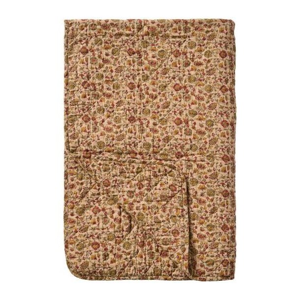 Vattppe, Quiltet, brun m/rde, orange og gr blomsterranker, 130x180cm, IBL