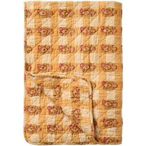  Vattppe, Quilt m/orange, rdt og grnt blokmnster, 130x180cm, IBL