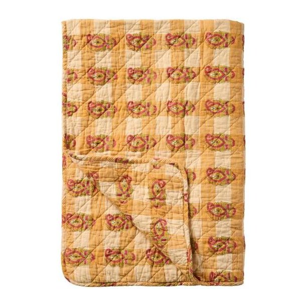  Vattppe, Quilt m/orange, rdt og grnt blokmnster, 130x180cm, IBL