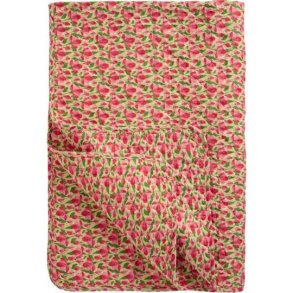 Vatt�ppe, Quiltet beige m/r�de og rosa blomster, gr�nne blade, Ib Laursen