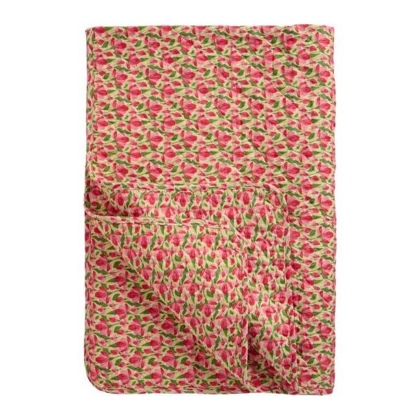 Vattppe, Quiltet beige m/rde og rosa blomster, grnne blade, Ib Laursen