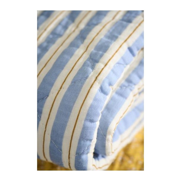 Vatt�ppe, Quiltet bl� m/hvide og brune striber, 130x180cm, Ib Laursen