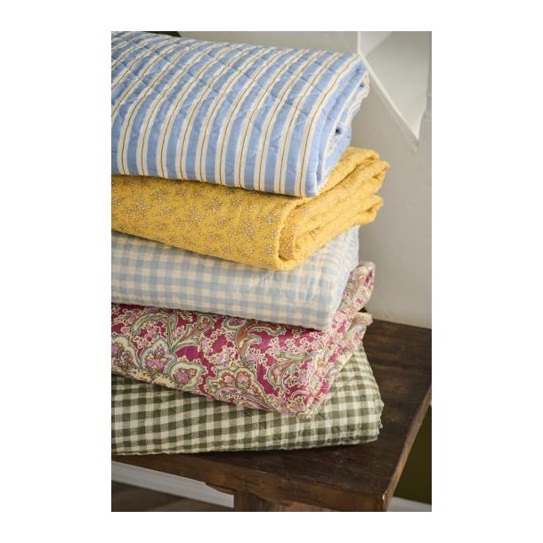 Vatt�ppe, Quiltet gul m/hvide blomster, 130x180cm, Ib Laursen