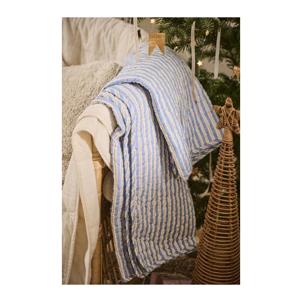 Vatt�ppe, Quiltet bl� m/hvide og brune striber, 130x180cm, Ib Laursen