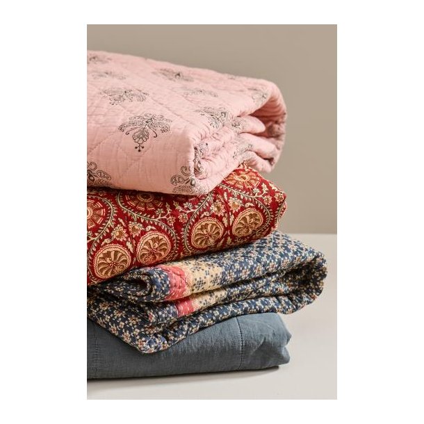 Vatt�ppe, Quiltet, rosa m/m�rkegr�t blokm�nster, 130x180cm, IBL