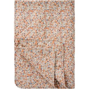 Vatt�ppe, Quiltet, m/orange og bl� blomster, 130x180cm, Ib Laursen