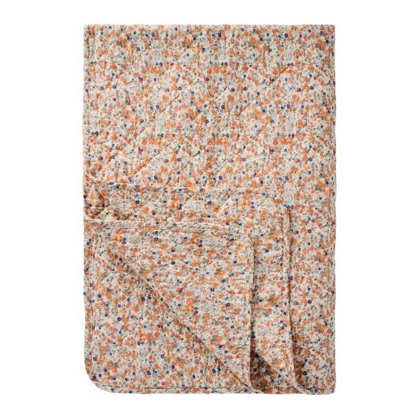 Vattppe, Quiltet, m/orange og bl blomster, 130x180cm, IBL
