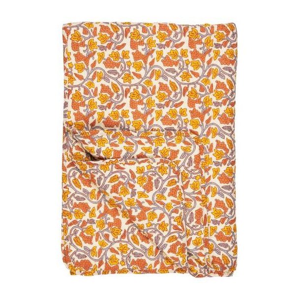 Vattppe, Quiltet, Naturfarvet m/gr, gule og orange vinranker, 130x180cm, Ib Laursen