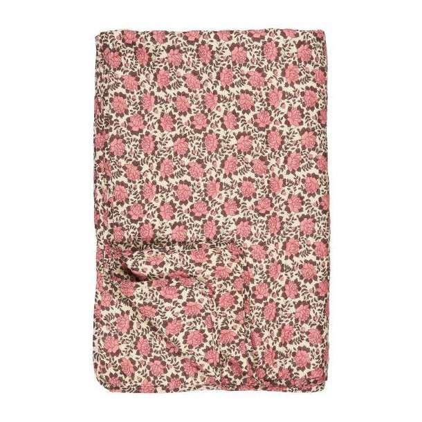 Vattppe, Quiltet, Naturfarvet m/rosa og brunt blomstermnster, 130x180cm, 100% Bomuld, Ib Laursen