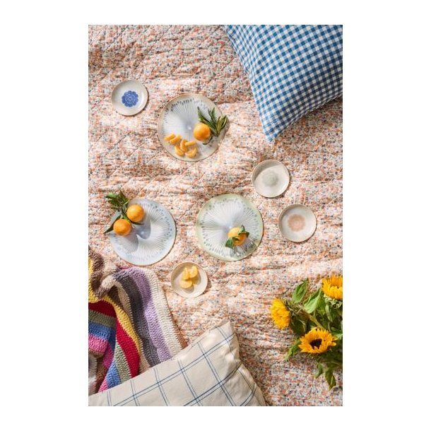 Vatt�ppe, Quiltet, m/orange og bl� blomster, 130x180cm, Ib Laursen