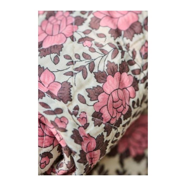 Vattppe, Quiltet, Naturfarvet m/rosa og brunt blomstermnster, 130x180cm, 100% Bomuld, Ib Laursen