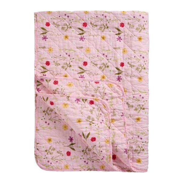 Vattppe, Quiltet, Rosa m/havens blomster, 130x180cm, 100% Bomuld, Ib Laursen