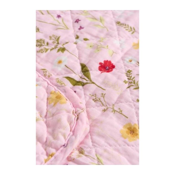 Vattppe, Quiltet, Rosa m/havens blomster, 130x180cm, 100% Bomuld, Ib Laursen